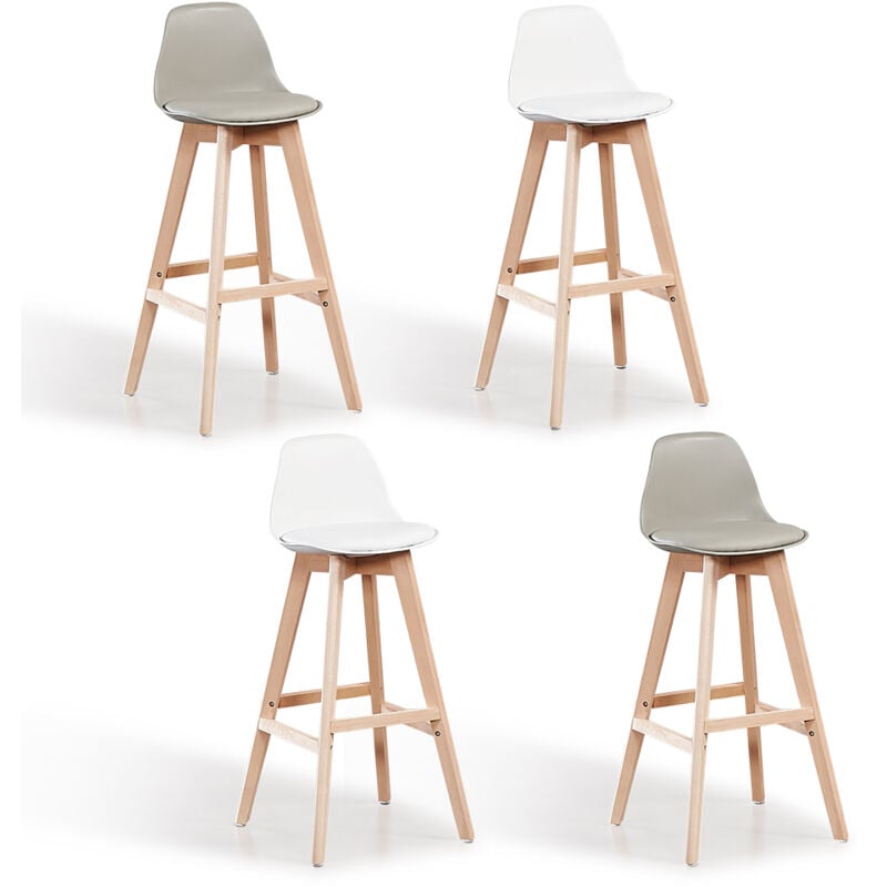 Designetsamaison - Lot de 4 tabourets de bar Mix Color Blanc x2, Gris x2 - Eski
