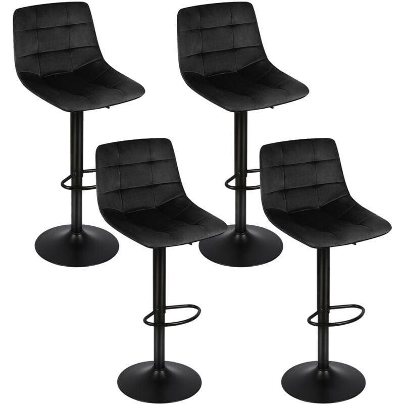 Aqrau - Lot de 4 Tabourets de Bar Pivotants en Velours Réglables en Hauteur, Assise rembourrée pour Cuisine, Bar, Noir