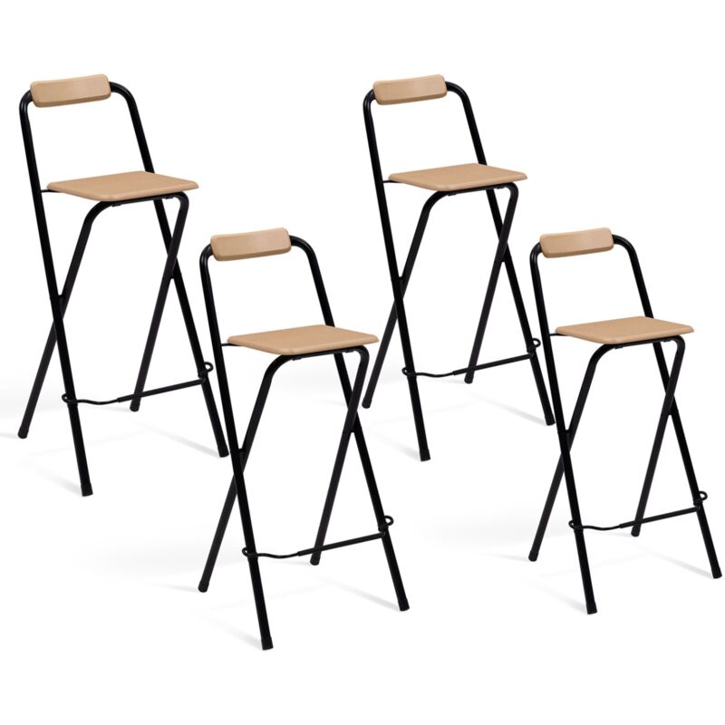 Lot de 4 tabourets de bar pliants detroit structure noire avec assise effet bois design industriel