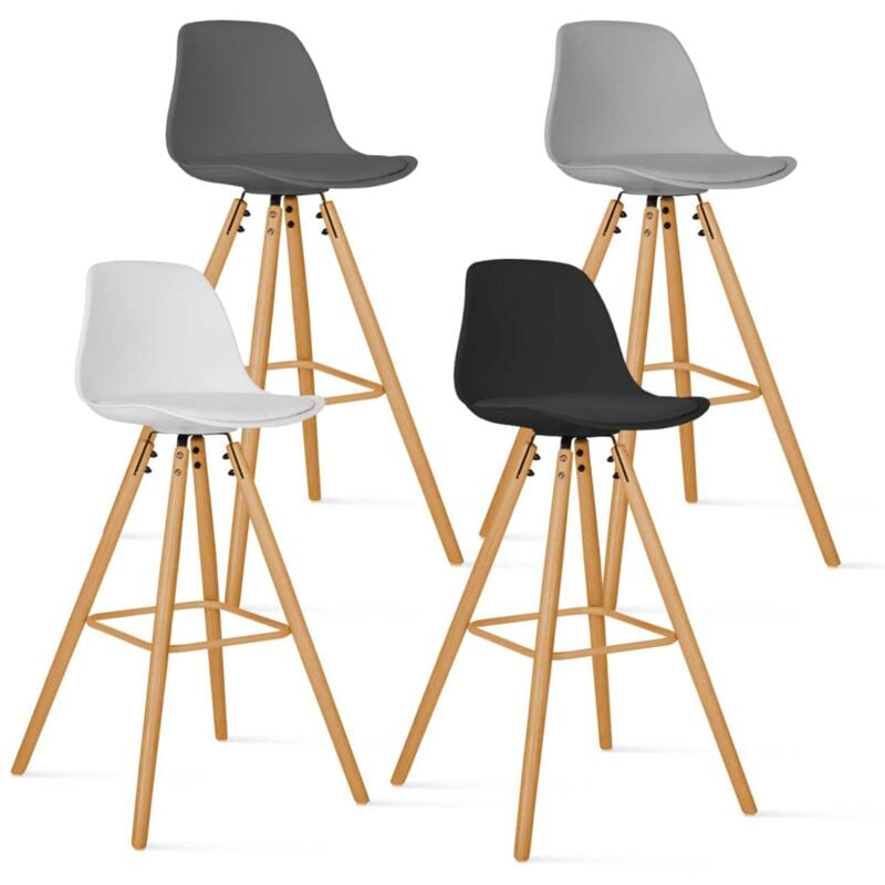 Lot de 4 tabourets de bar sara mix color gris foncé, gris clair, blanc et noir