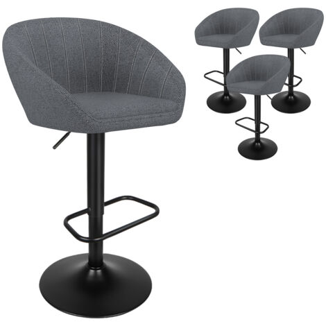 Lot de 4 tabourets de bar scandinaves en lin naturel - pour chaises de hauteur de comptoir de 90 cm avec large assise semi-circulaire et pieds en acier noir  Tabourets pour îlot de cuisine (ensemble d