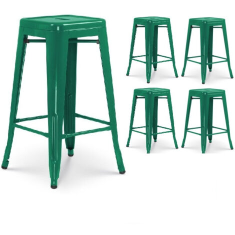 Lot de 4 tabourets de bar style industriel vert sapin brillant - Hauteur 66 cm