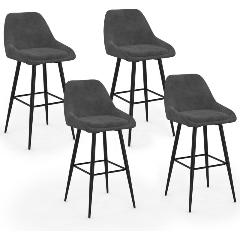 Tabourets de bar confortables en velours gris foncé avec accoudoirs