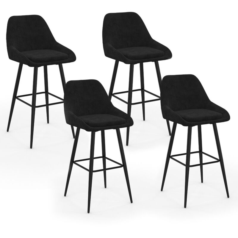 Lot de 4 tabourets de bar en velours noir rembourrés