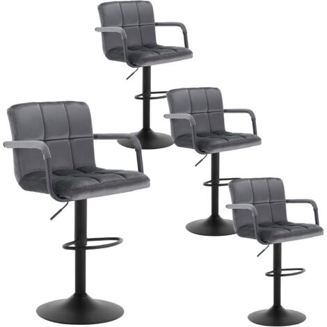 Lot de 4 Tabourets de Bar WOLTU, Assise rembourrée en Velours, Rotatif Réglable en Hauteur, Pied en métal, Gris Foncé