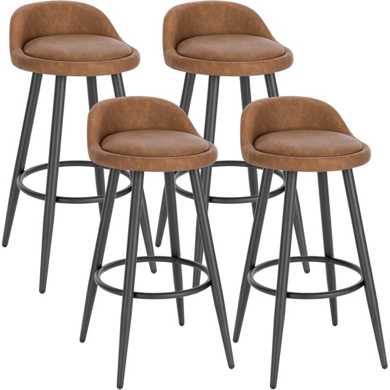Woltu - Lot de 4 Tabourets de Bar Tabouret de comptoir avec Dossier et Repose-Pieds en Similicuir et métal,Brun