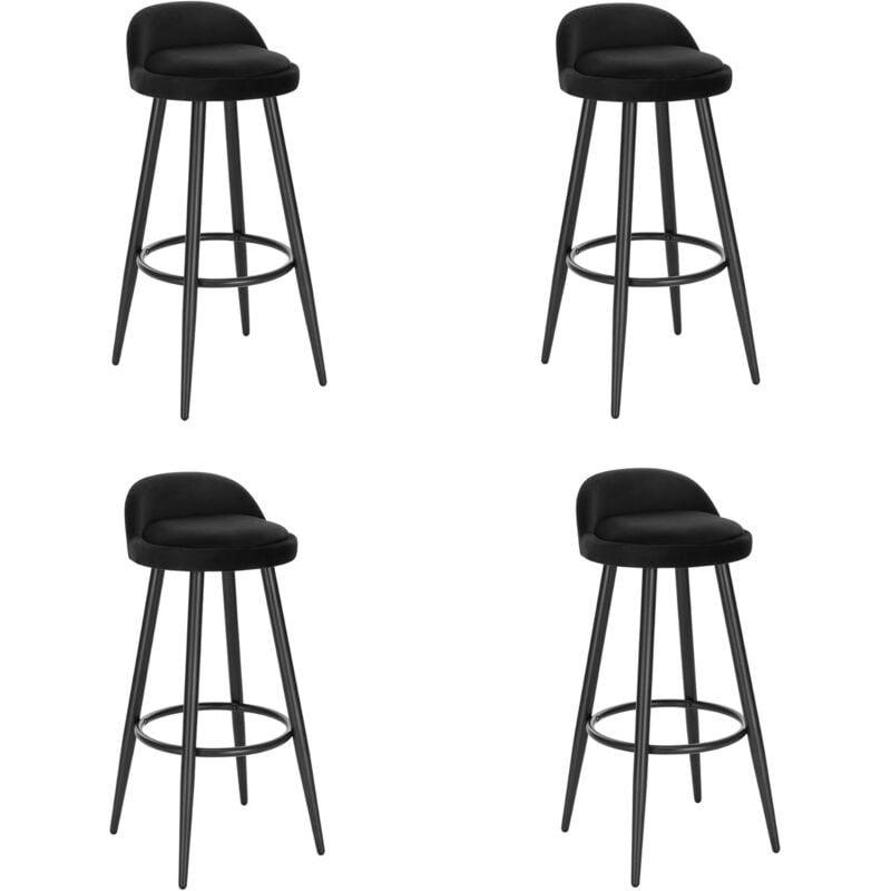 Lot de 4 Tabourets de Bar WOLTU, Tabouret de comptoir avec Dossier et Repose-Pieds en Velours et métal, Noir