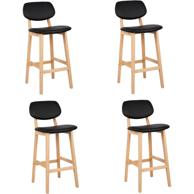 Lot de 4 Tabourets de Bar Woltu Tabouret de Cuisine Design en Cuir Artificiel et Bois, Noir