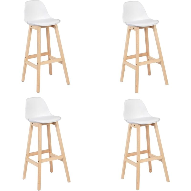 Woltu - Lot de 4 Tabourets de Bar Tabouret de Cuisine en similicuir, pieds en bois, Blanc