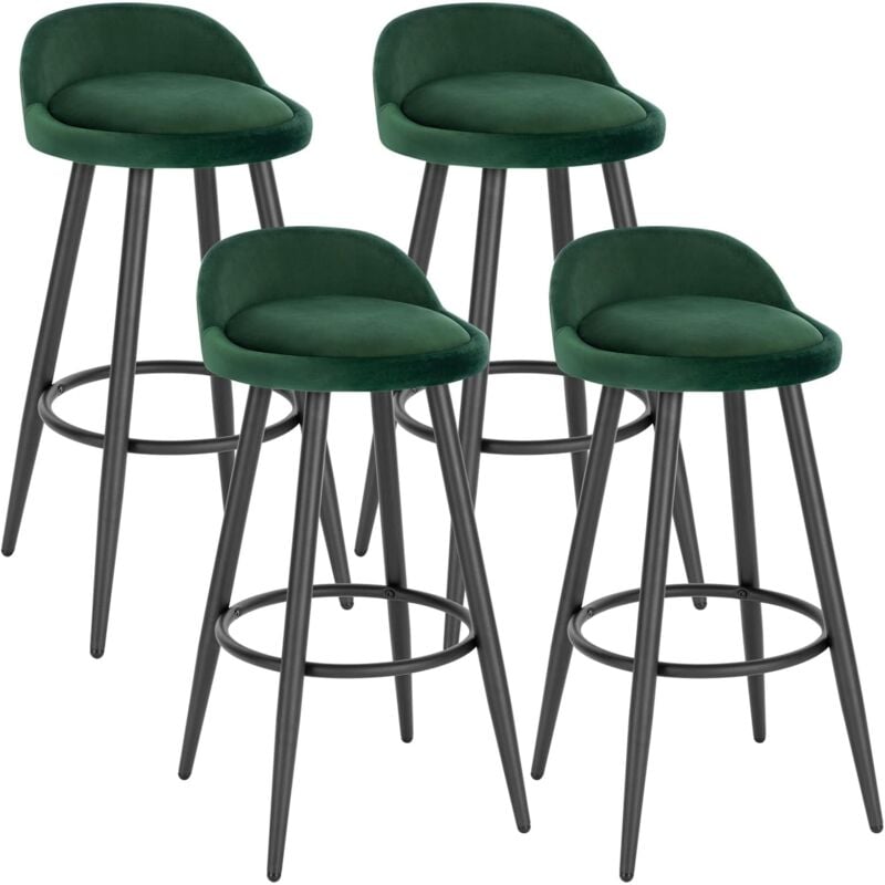 Woltu - Lot de 4 Tabourets de Bar Tabourets de comptoir avec Dossier et Repose-Pieds en Velours et métal, Vert foncé