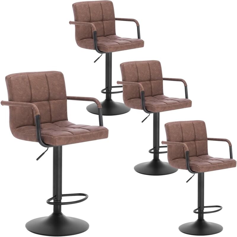 Woltu - Lot de 4 Tabourets de Bar Tabourets de Cuisine Assise rembourrée en Similicuir,Rotatif Réglable en Hauteur, Pied en métal,Brun Foncé