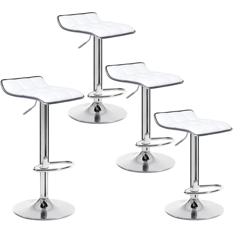 Lot de 4 Tabourets de Bar Woltu Tabourets réglable, Assise Bien rembourrée en Similicuir, Blanc