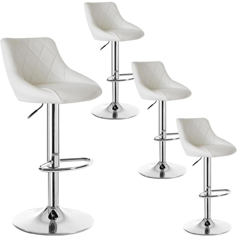 Woltu - Lot de 4 Tabourets de Bar Tabourets réglable avec Dossier Fait de Similicuir et Acier chromé, Blanc