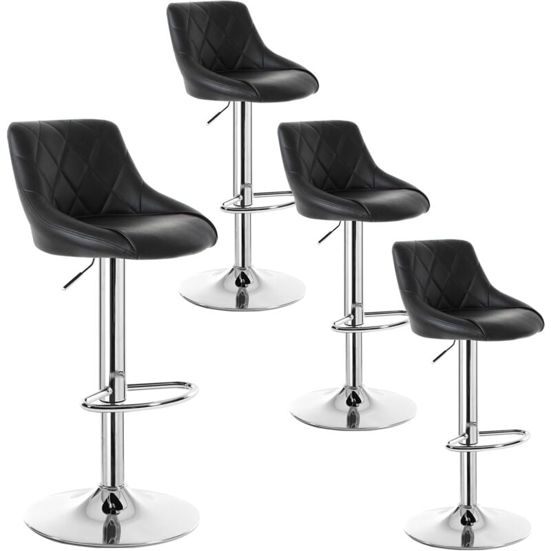 Woltu - Lot de 4 Tabourets de Bar Tabourets réglable avec Dossier Fait de Similicuir et Acier chromé, Noir