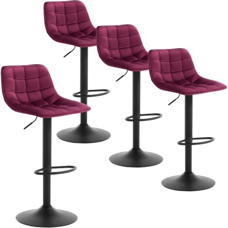 Lot de 4 Tabourets de Bar WOLTU, Tabourets réglable et Rotatif, en Velours et métal, Bordeaux