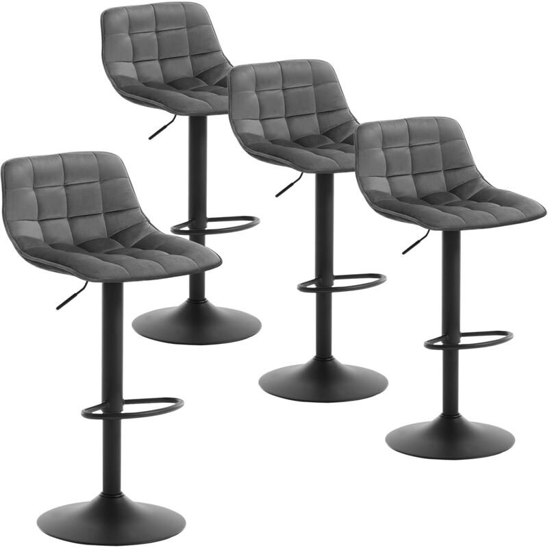 Woltu - Lot de 4 Tabourets de Bar Tabourets réglable et Rotatif, en Velours et métal, Gris Foncé