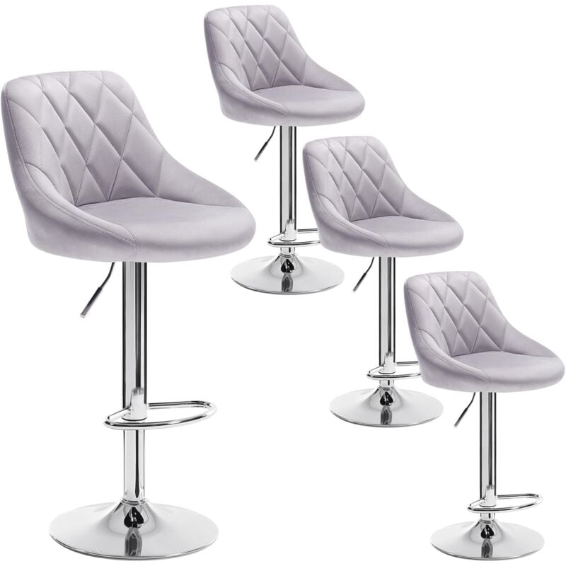 Woltu - Lot de 4 Tabourets de Bar Tabourets Rotatif et réglable, en Acier chromé et Velours, Gris Clair
