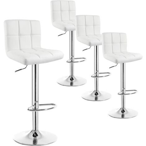 Lot de 4 Tabourets de Bar WOLTU，Tabouret en Acier chromé et Similicuir, réglable en Hauteur et pivotante,Blanc