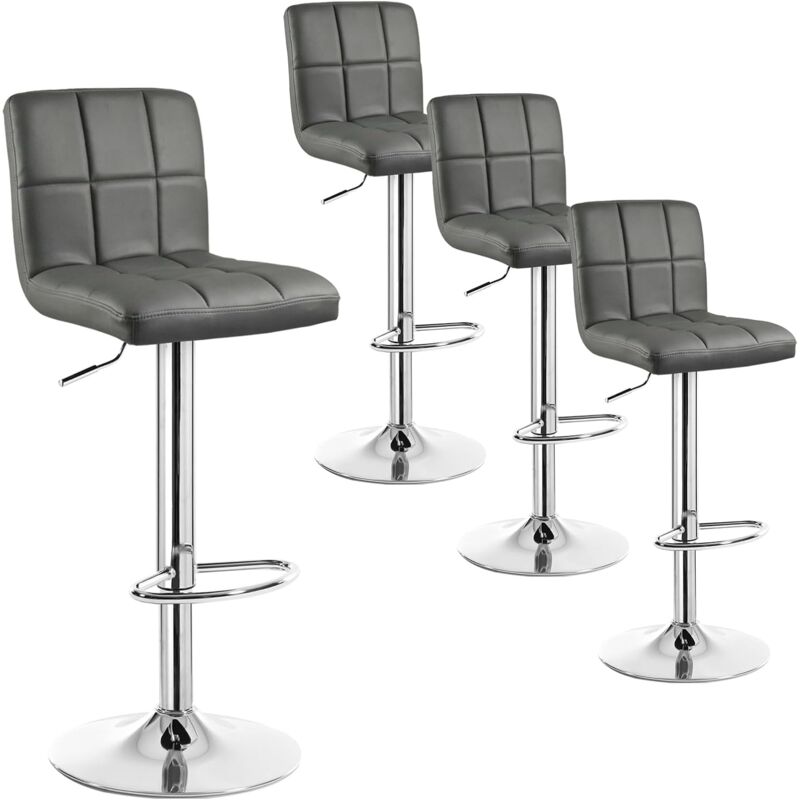 Woltu - Lot de 4 Tabourets de Bar Tabouret en Acier chromé et Similicuir, réglable en Hauteur et pivotante,Gris