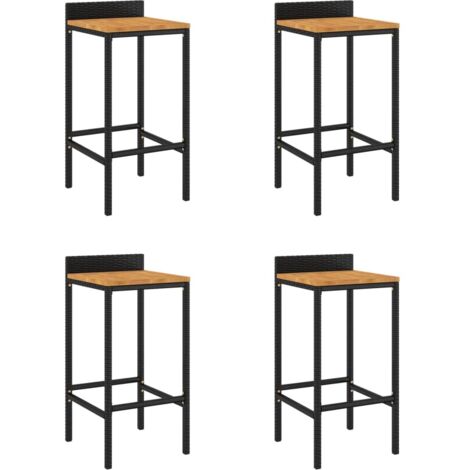Lot de 4 Tabourets de bar，Chaise de bar noir résine tressée et bois d'acacia CFW173358