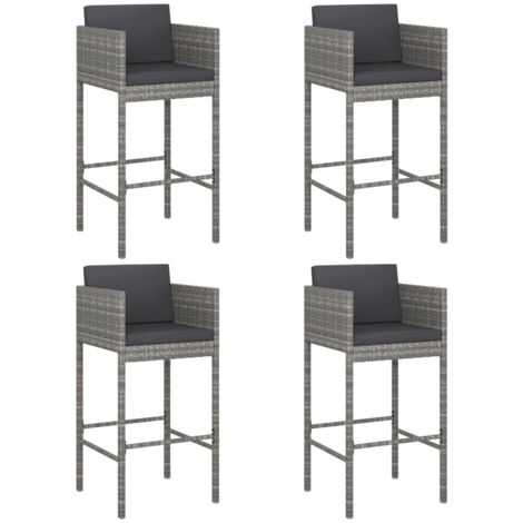 Lot de 4 Tabourets de bar，Chaise haute，Tabouret Haut avec coussins gris résine tressée CFW49997