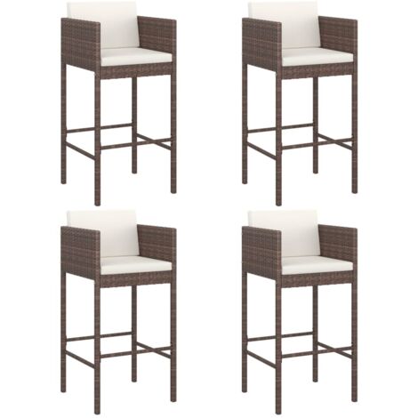 Lot de 4 Tabourets de bar，Chaise haute，Tabouret Haut avec coussins marron résine tressée CFW49998
