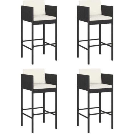 Lot de 4 Tabourets de bar，Chaise haute，Tabouret Haut avec coussins noir résine tressée CFW49999
