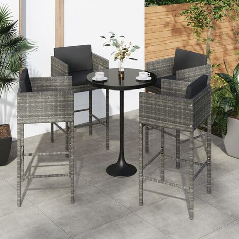 Lot de 4 Tabourets de bar,Chaises hautes de bar luxueuses avec coussins gris résine tressée -79980