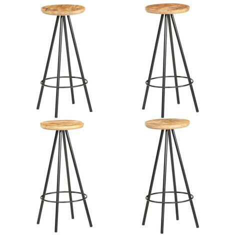 Lot de 4 Tabourets de bar,Chaises hautes de bar luxueuses bois de manguier brut -80131