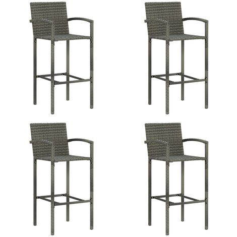 Lot de 4 Tabourets de bar,Chaises hautes de bar luxueuses gris résine tressée -57615