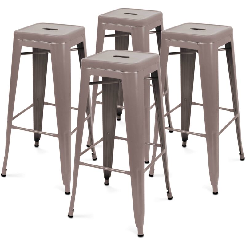 Oviala - Lot de 4 tabourets de terrasse en métal mat taupe