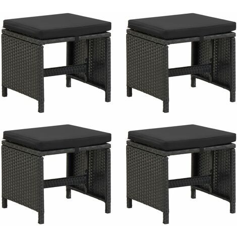 Lot de 4 Tabourets de jardin Moderne avec coussins Résine tressée Noir,40,5 x 40,5 x 35 cm