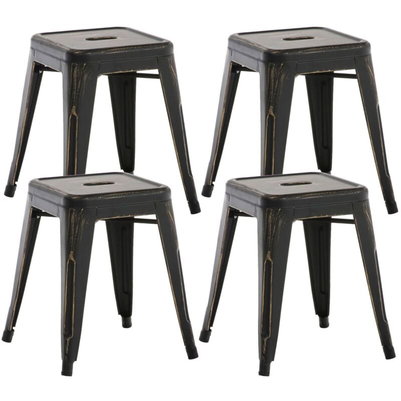 Décoshop26 - Lot de 4 tabourets design industriel hauteur 46 cm empilable en métal noir-doré 100004520
