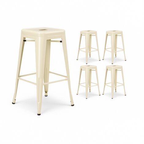 Lot de 4 tabourets design industriels – Métal beige brillant – Cuisine, bar, ilot central