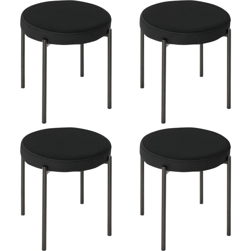 Homcom - Lot de 4 tabourets empilables grand confort - piètement rond métal - assise rembourrée velours noir