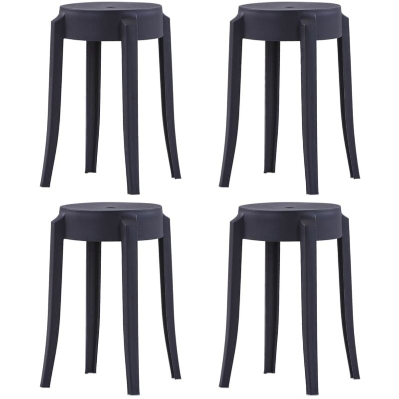 Lot de 4 Tabourets empilables, Tabourets hauts, Tabourets de cuisine noir plastique CON82357 design in