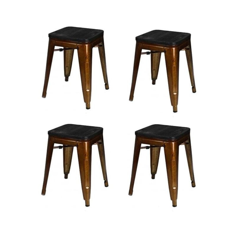 Lot de 4 tabourets en métal et bois 'Liv' - Marron - h 46 x l 39 x p 39 cm - Livraison gratuite