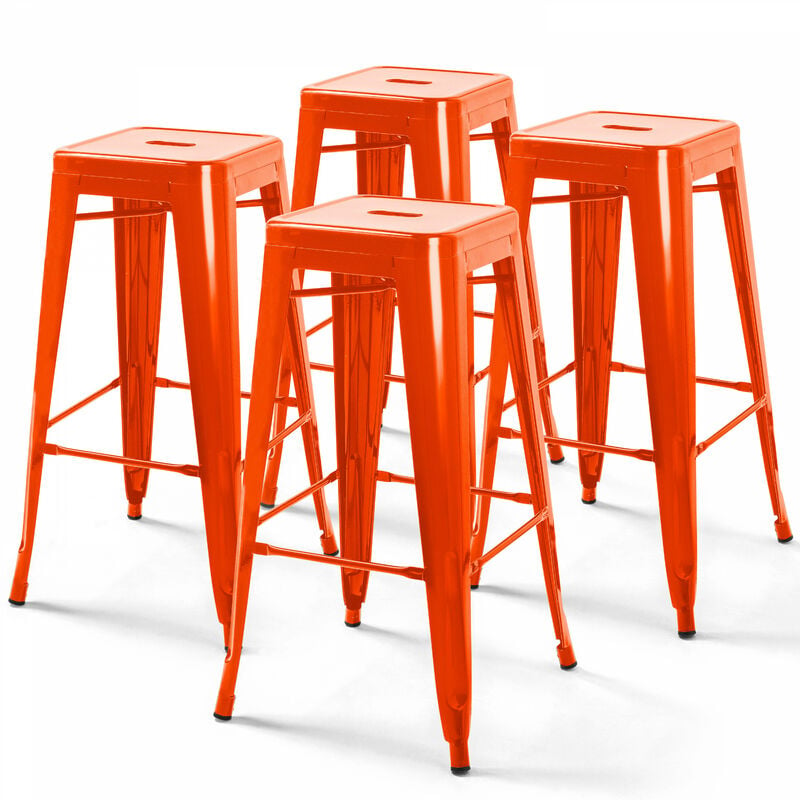 Oviala - Lot de 4 tabourets de bar en acier orange brillant - Orange