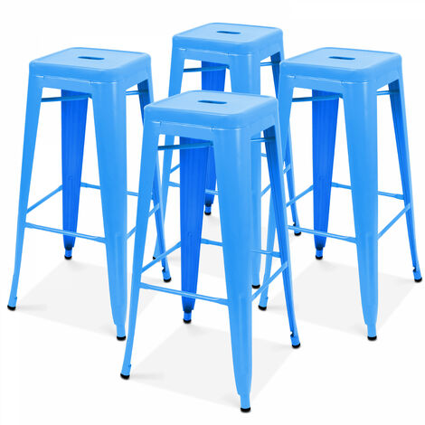 Lot de 4 tabourets en métal mat - Bleu