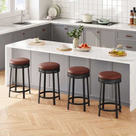 Lot de 4 tabourets hauts - Chaises de Bar - Siège de Cuisine - Cadre en Acier - Hauteur 62 cm - Montage Facile - Style Industriel - marron