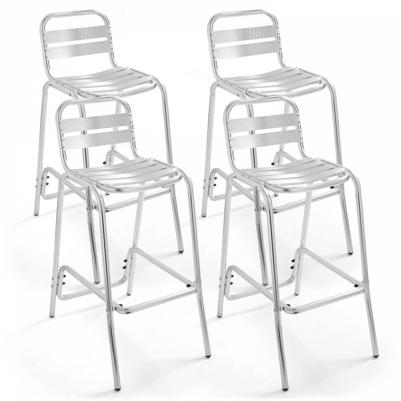 Lot de 4 chaises hautes en aluminium gris