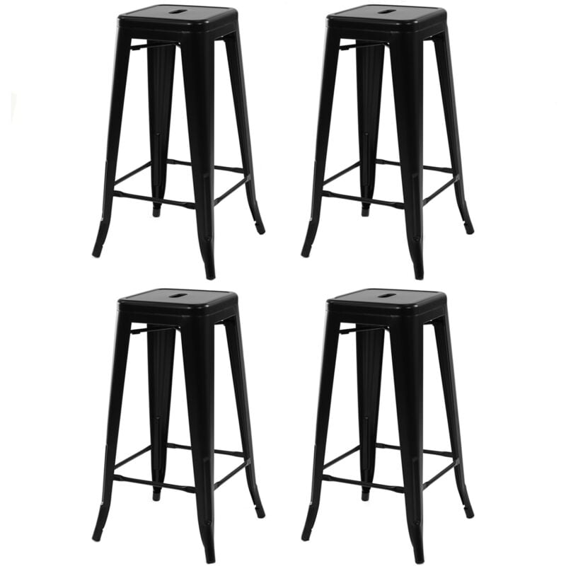 Lot de 4 tabourets de bar LENY métal noir mat empilable aspect brut factory