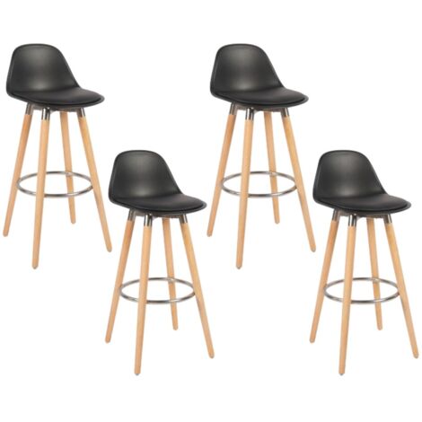 Lot de 4 tabourets noir pieds en bois naturel 39,5x44x91cm