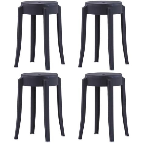 lot de 4 Tabourets pour cuisine, Tabourets de bar haut, Tabourets empilables noir plastique HAV2400