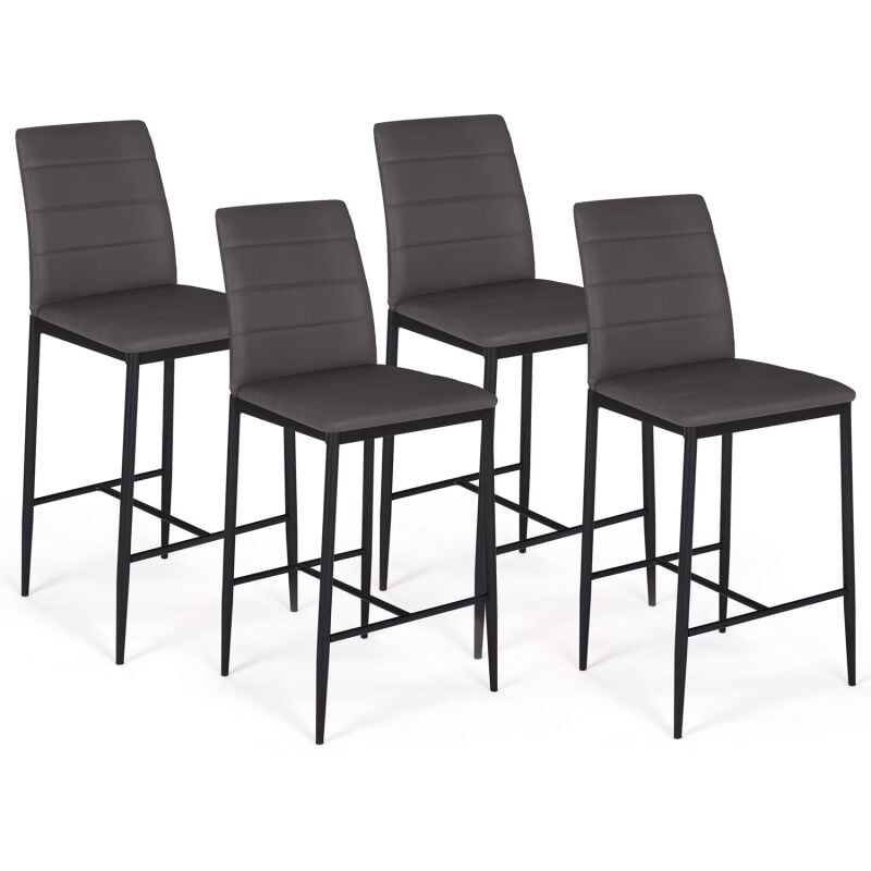 lot de 4 tabourets romane en pvc gris design contemporain chaises de bar rembourrées - gris