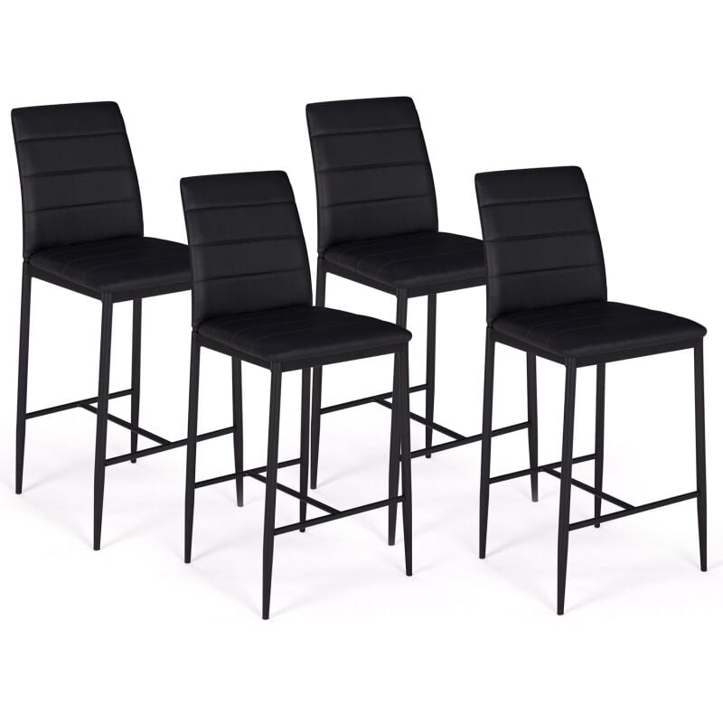 lot de 4 tabourets romane en pvc noir design contemporain chaises de bar rembourrées - noir