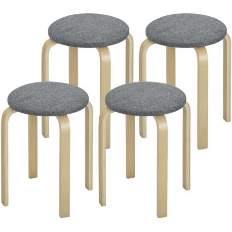 Lot de 4 tabourets ronds empilables sans dossier, assise rembourrée 40x40x45 cm, gris