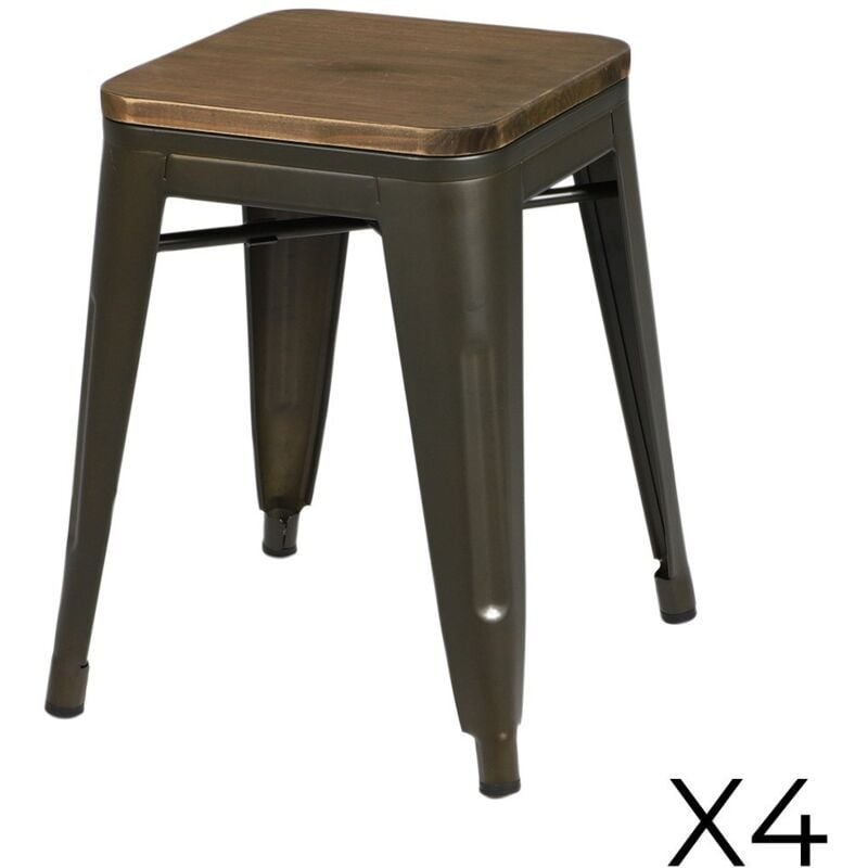Lot de 4 tabourets style industriel en métal, coloris gris – Collection FACTORY.