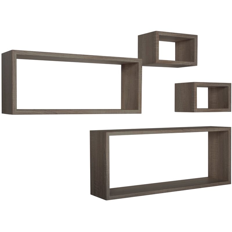 Tagères à mur rectangulaires lot de 4 pc mod. merlino noyer scié