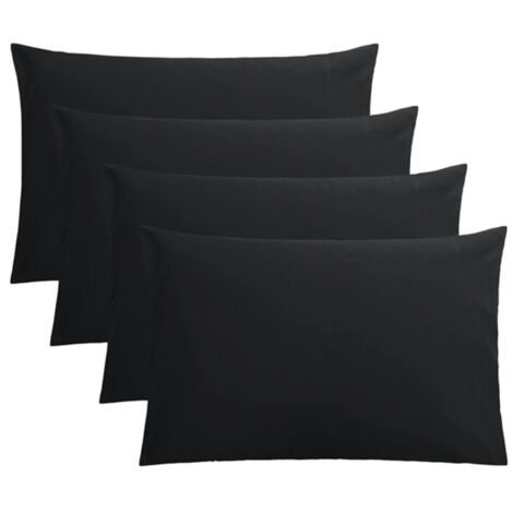 Lot de 4 taies d'oreiller - 50 x 75 cm - microfibre brossée, 100 % polyester, fermeture éclair (garniture d'oreiller non incluse), taies d'oreiller seules - noir